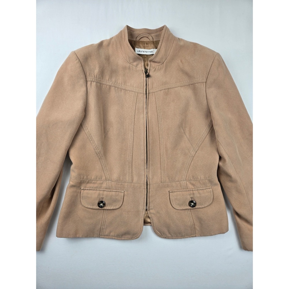 Laura‎ Petites Faux Suede Jacket Womens 8 Petite Tan Zip Front Lined